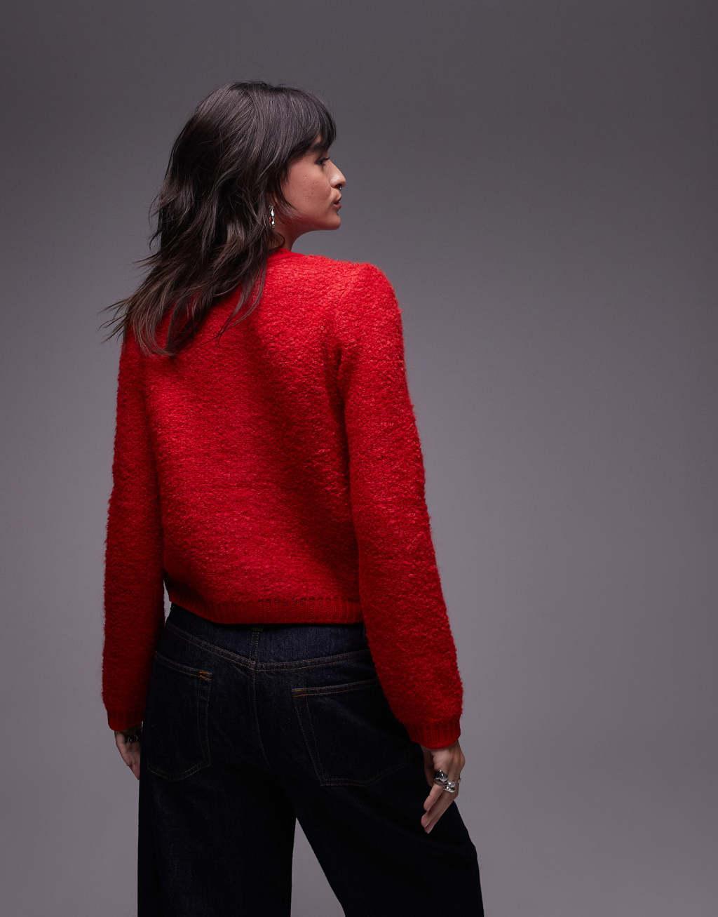 Mango chunky knitted cardigan in red Product Image