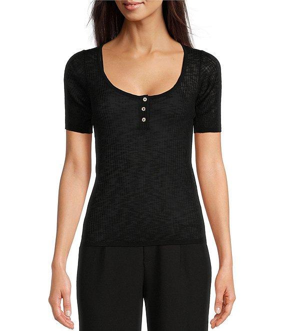 Le' AL.X Short Sleeve Scoop Neck Henley Tee Product Image