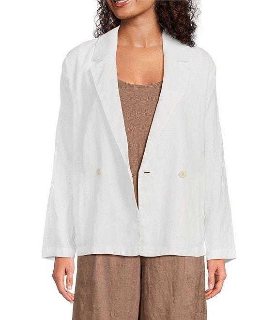 Eileen Fisher Organic Linen Notch Lapel Long Sleeve Double Breasted Blazer Product Image