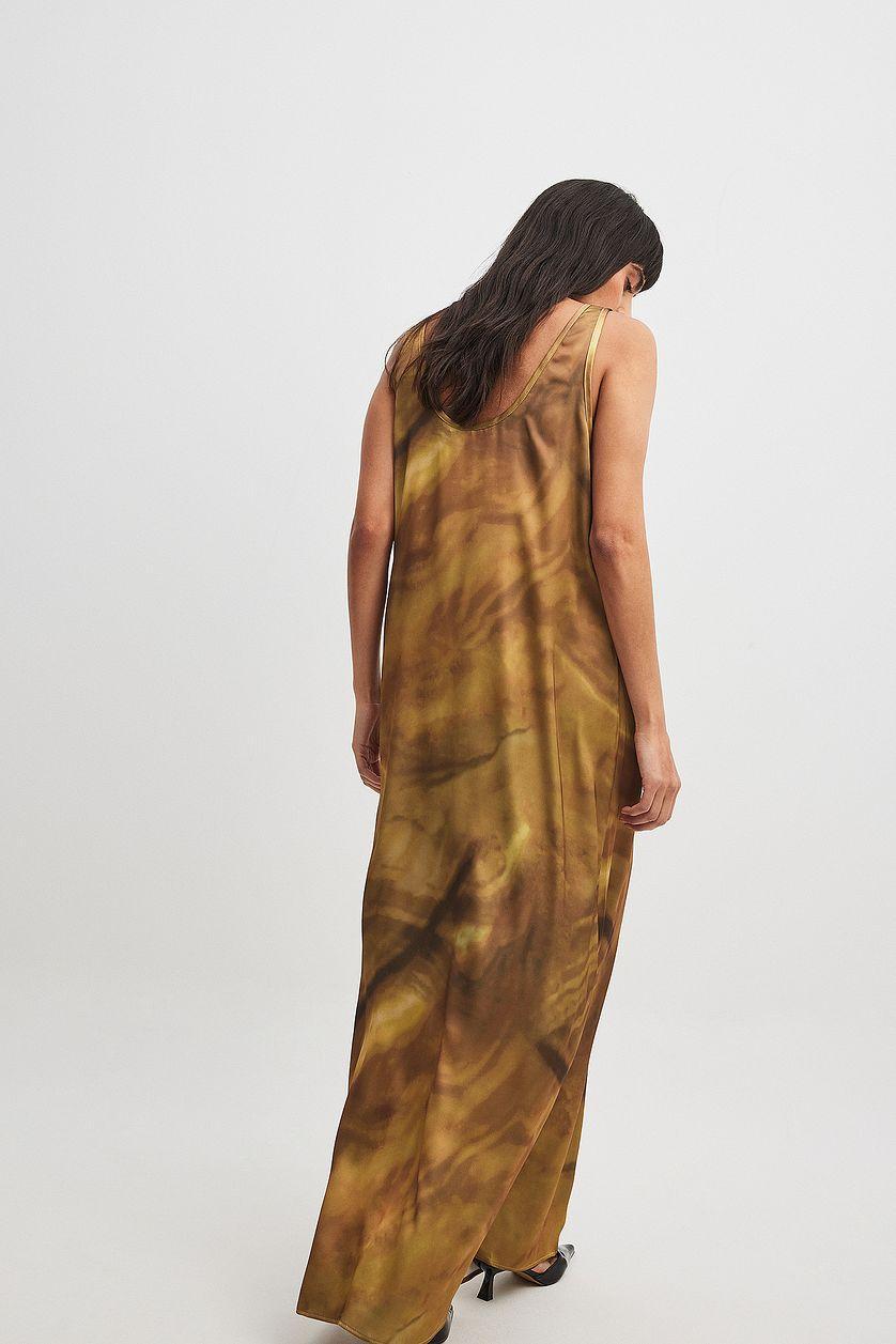 Satin U-Neck Maxi Dress Yellow Product Image