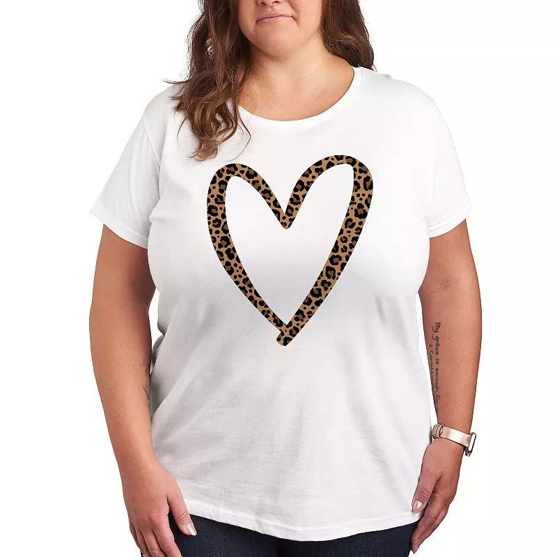 Plus Leopard Print Heart Outline Graphic Tee, Women's,  Product Image
