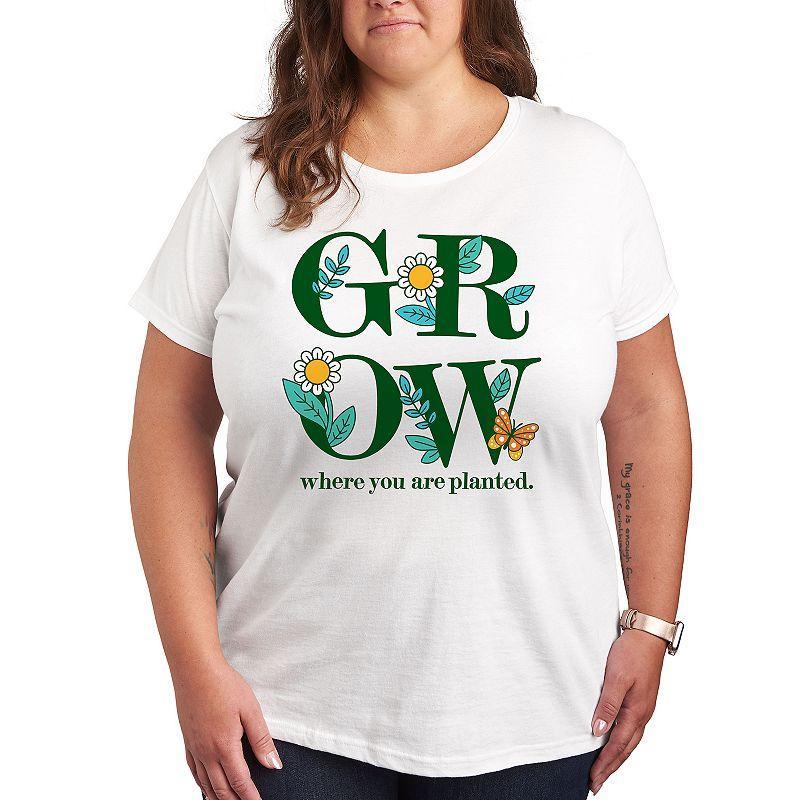 Plus Grow Where You Are Planted Graphic Tee, Women's, Size: 1XL, White Product Image