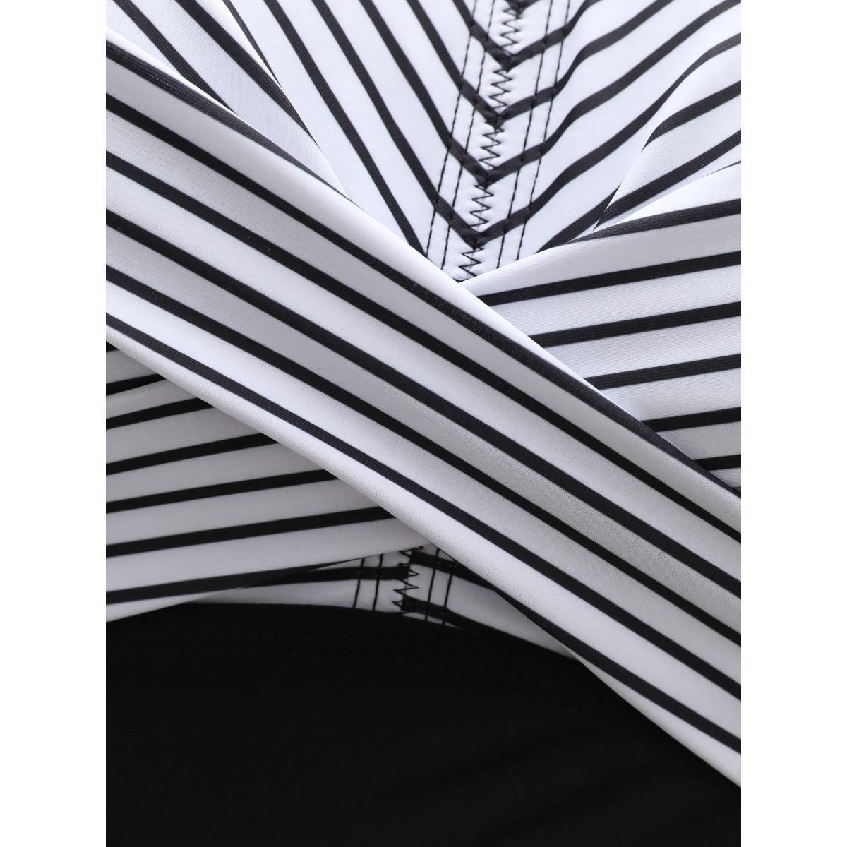 Plus Size Stripe Color Block Ruched One-Piece Swimsuit Women's Swimwear Black Beach Twist Curve Bathing Suits High stretch One Pieces BloomChic 14-16/1X Product Image