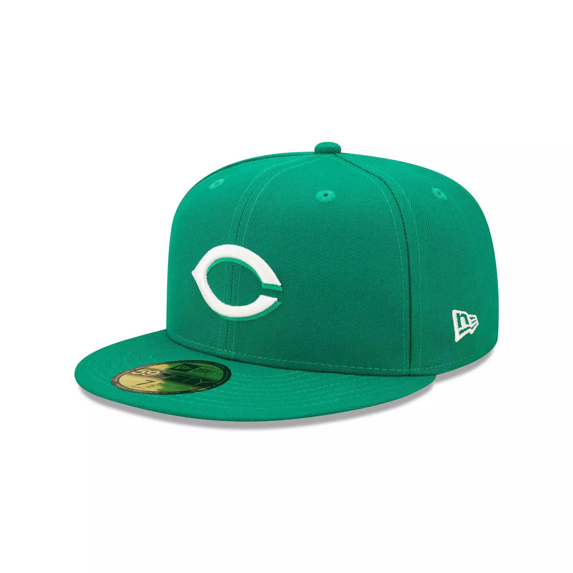 Men's New Era Kelly Green Cincinnati Reds Logo White 59FIFTY Fitted Hat, Size: 7, Red Green Product Image