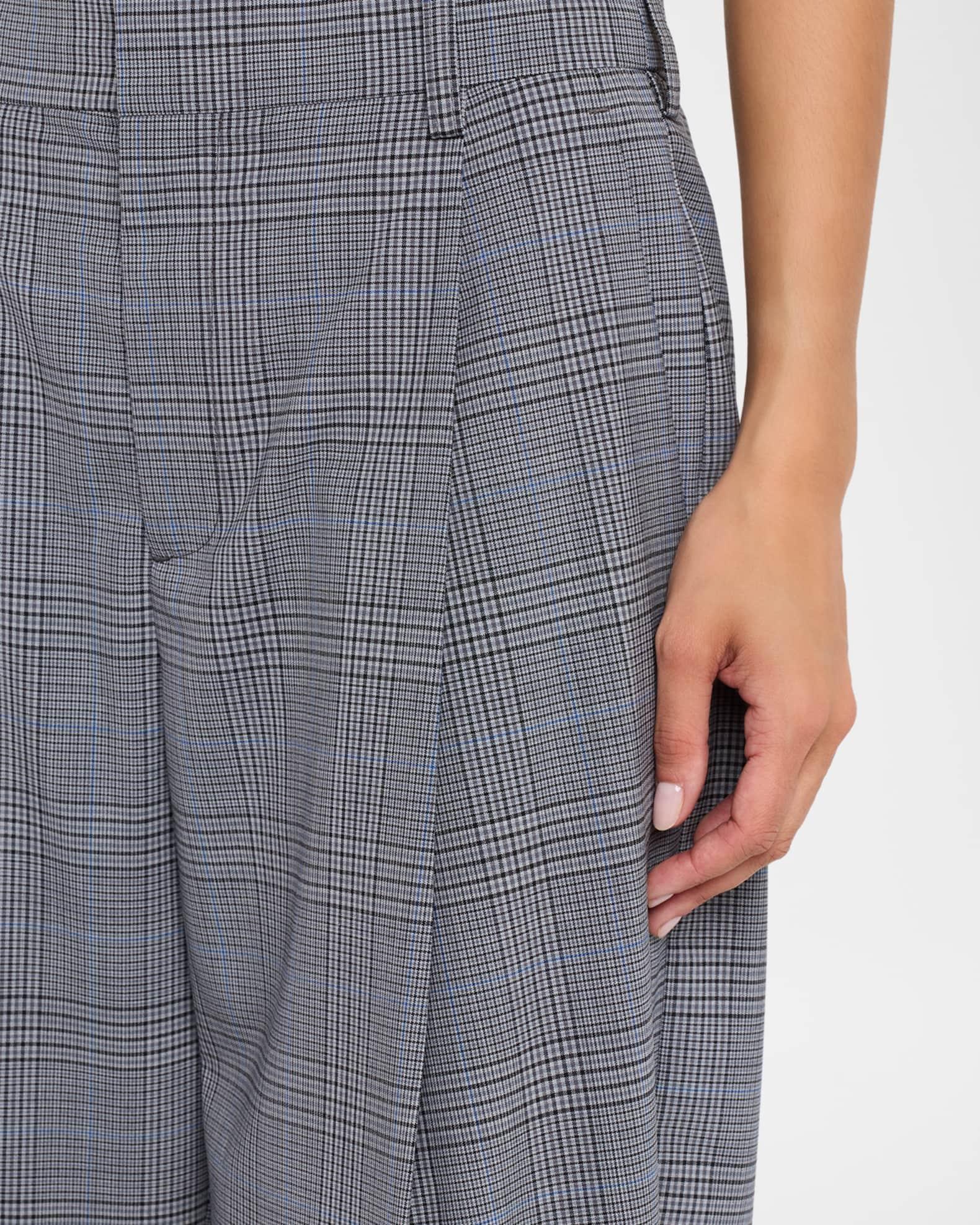Check Pleated Wide-Leg Trousers Product Image