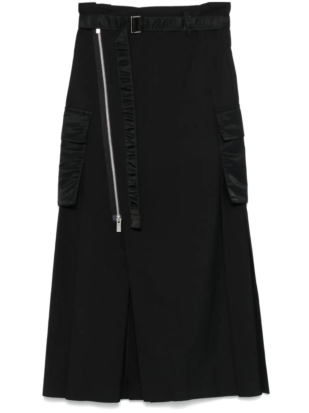 SACAI Pleated Midi Twill Skirt In Black Product Image