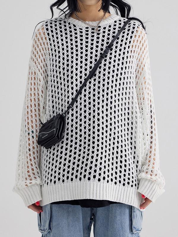 Oversized Crochet Open Knit Top Product Image
