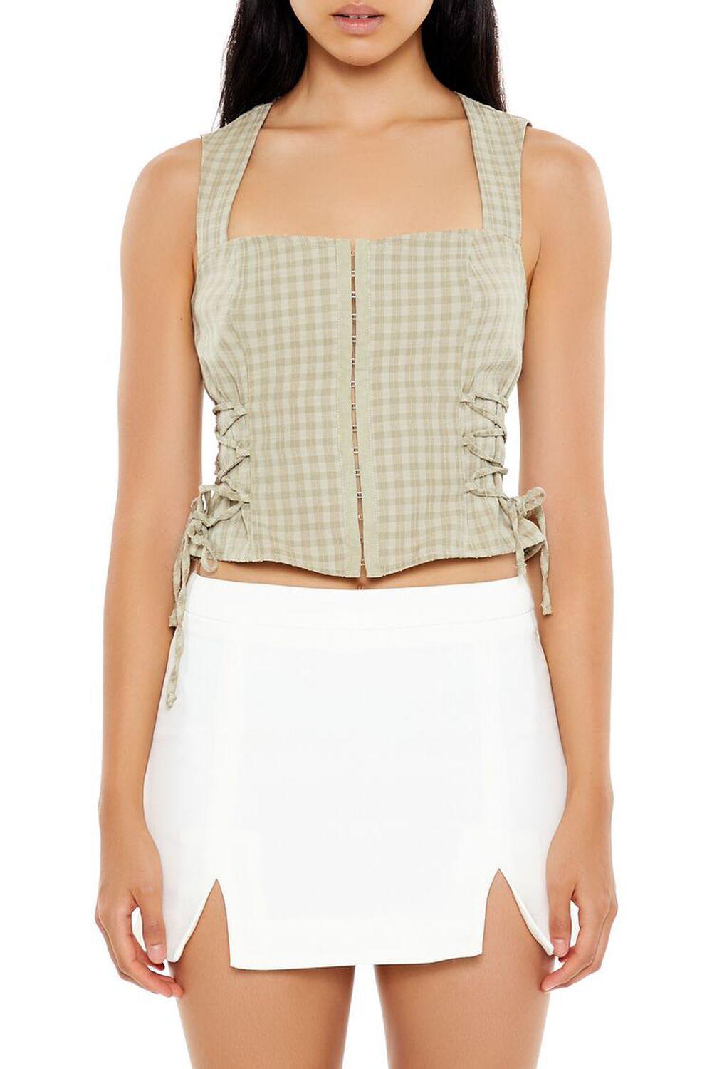 Gingham Lace-Up Crop Top | Forever 21 Product Image