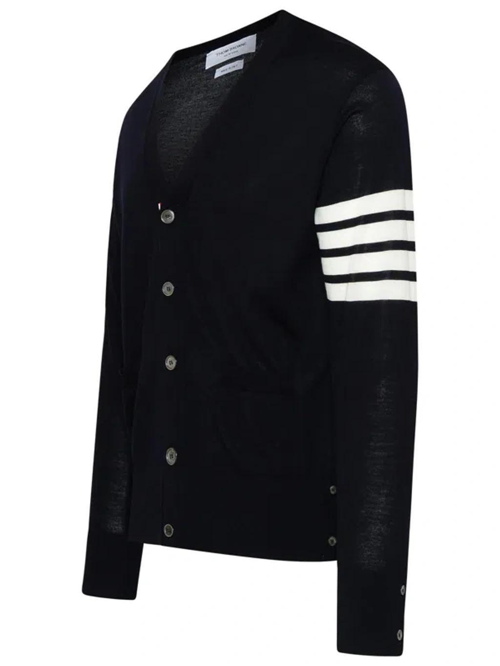 THOM BROWNE Cardigan In Navy Virgin Wool In Blue Product Image