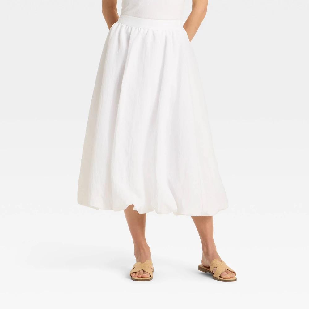 Women's Midi A-Line Skirt - A New Day™ White XL Product Image