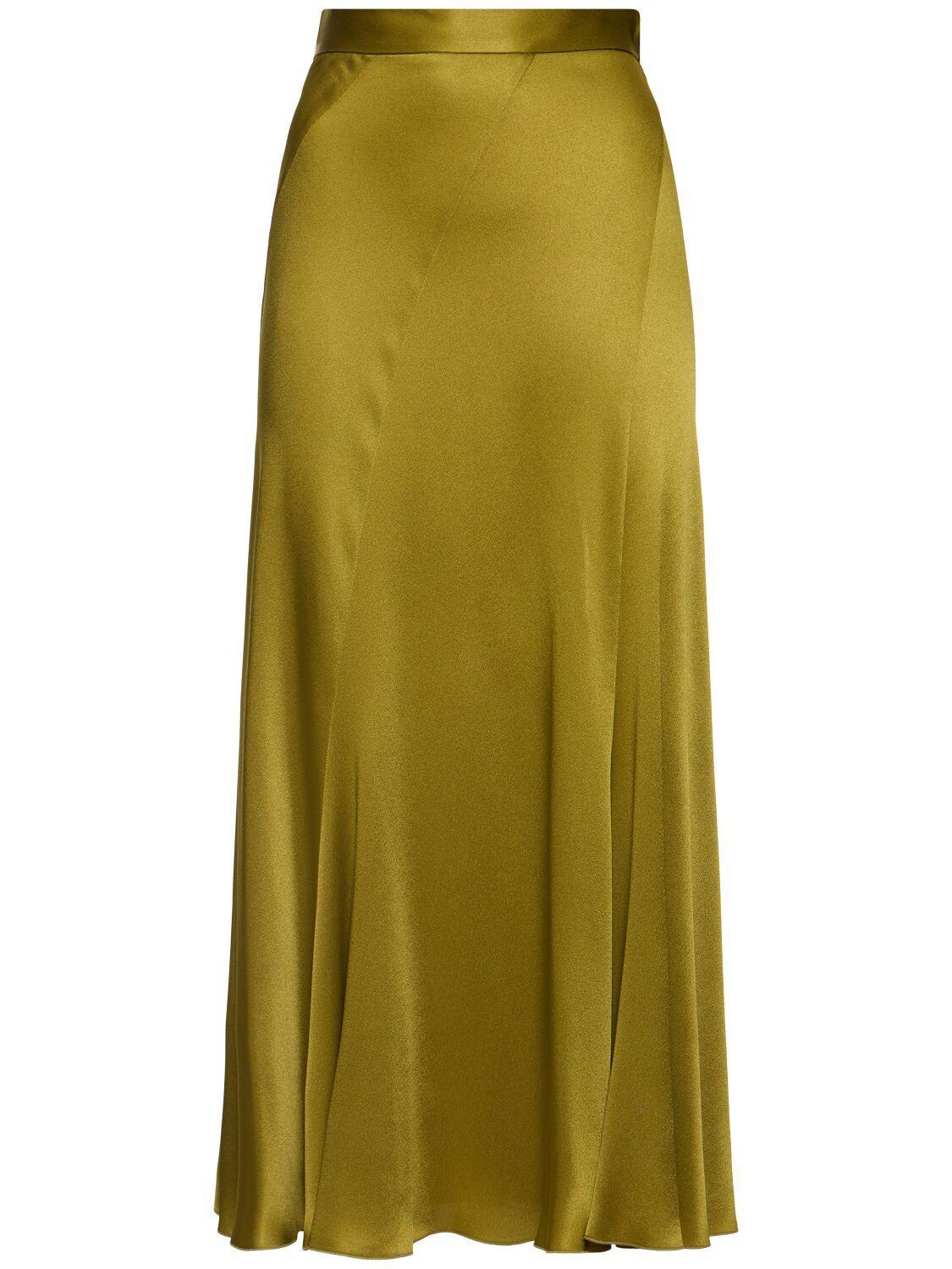 ALBERTA FERRETTI Satin Midi Skirt In Green Product Image