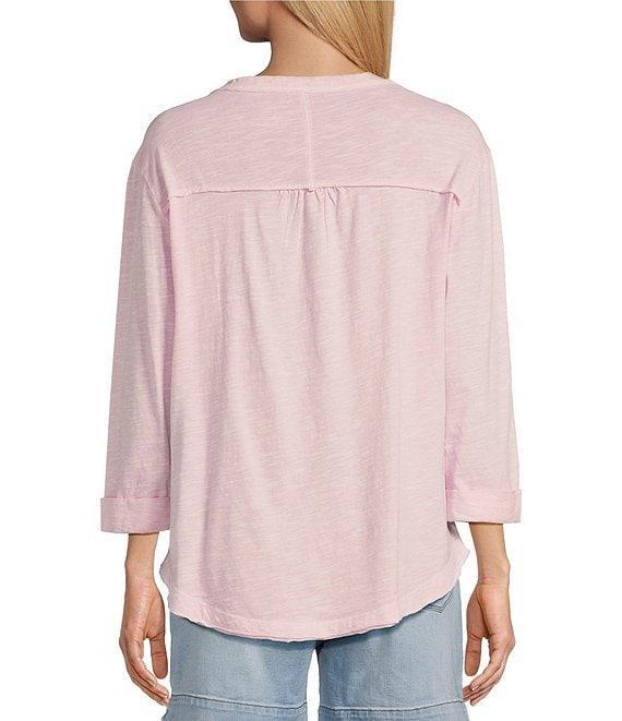 Westbound Rolled 3/4 Sleeve Faux Henley Top Product Image