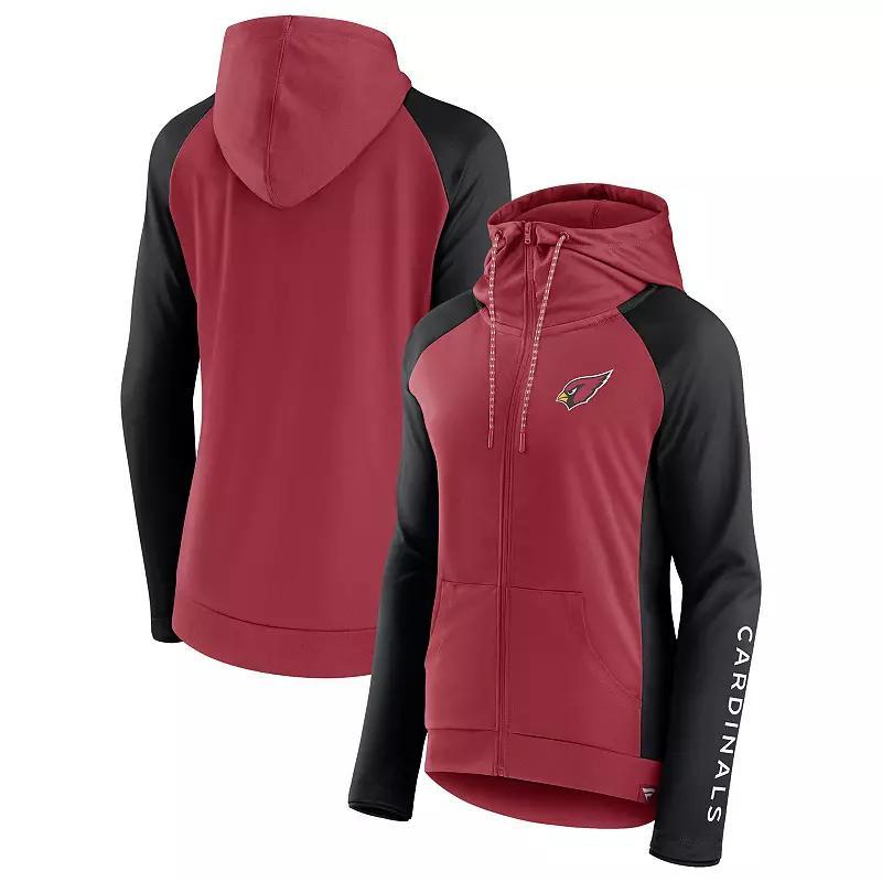 Women's Fanatics Branded Cardinal/Black Arizona Cardinals End Around Lightweight Raglan Full-Zip Hoodie Jacket, Size: 3XL, Red Product Image