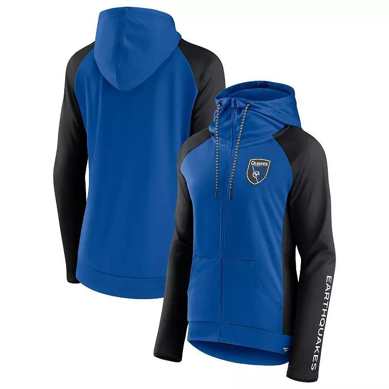 Womens Fanatics Blue/Black San Jose Earthquakes Iconic Raglan Full-Zip Hoodie Product Image