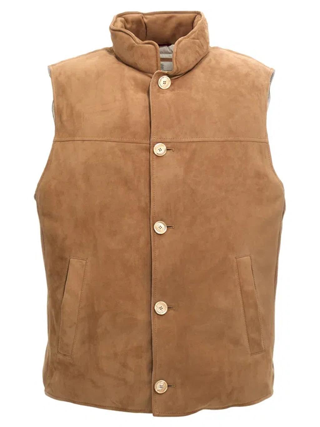 BRUNELLO CUCINELLI Suede Vest In Beige Product Image