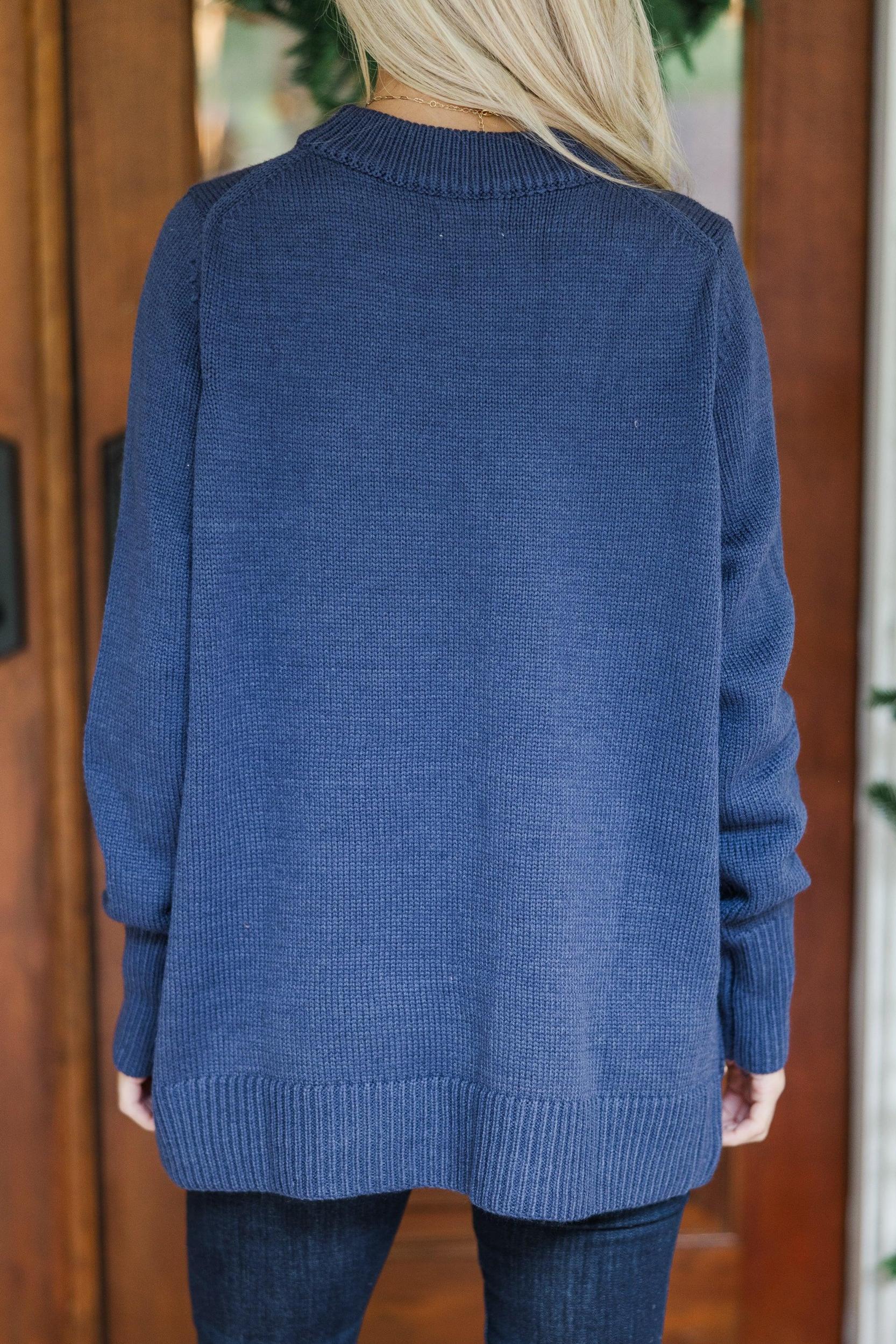 The Slouchy Navy Blue Side Button Sweater Female Product Image