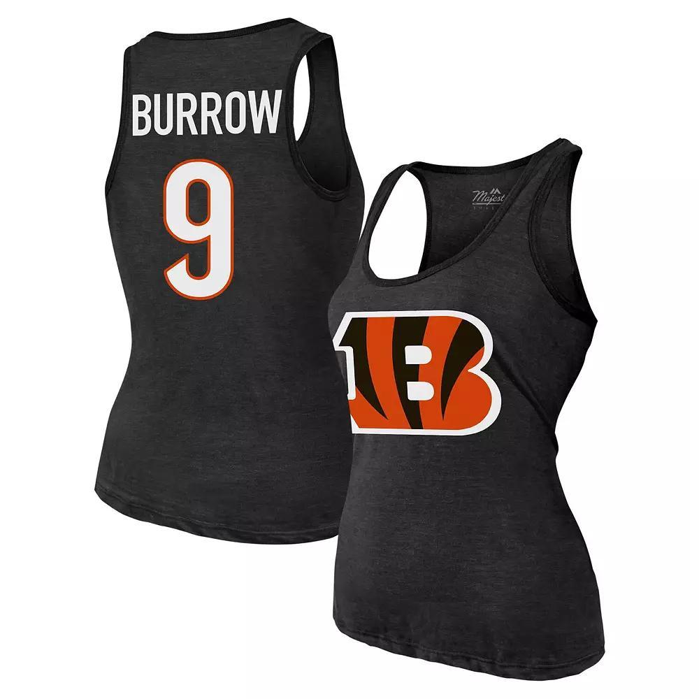 Women's Majestic Threads Joe Burrow Black Cincinnati Bengals Name & Number Tri-Blend Tank Top,  Product Image