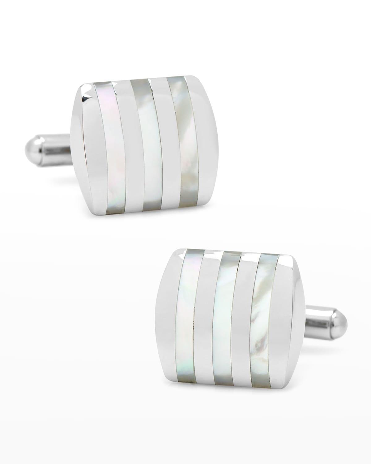 Stainless Steel Striped Mother-of-Pearl Cufflinks Product Image