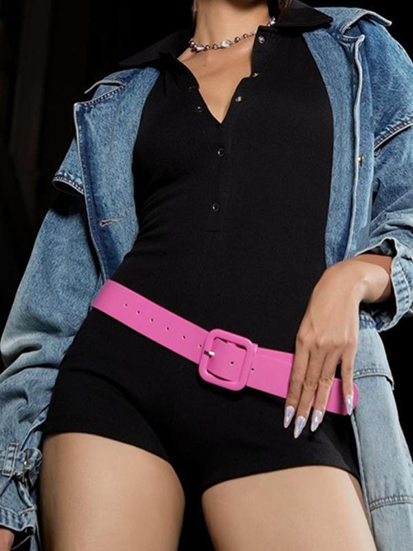 Solid Color Short Sleeve Lapel Romper Product Image