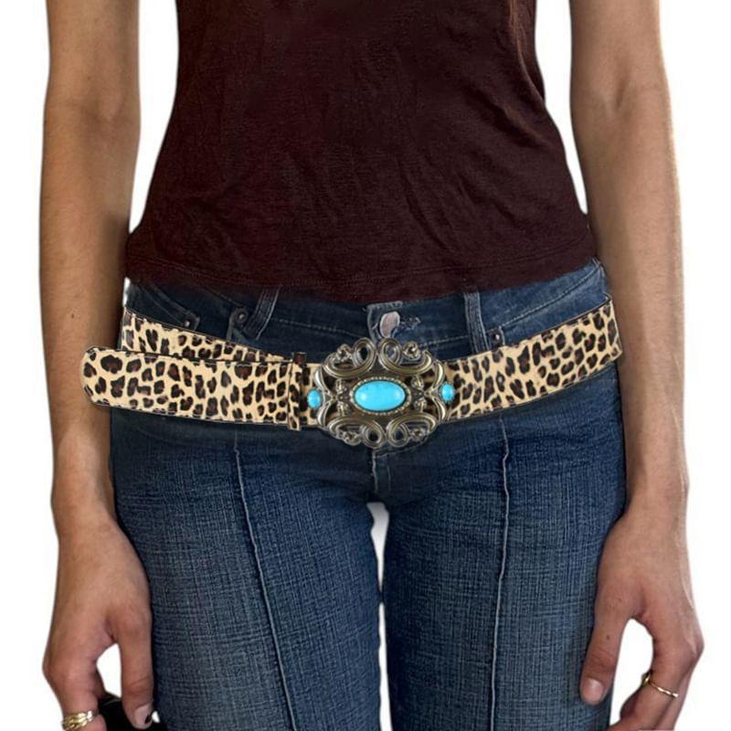 Buckled Leopard Print PU Belt Product Image