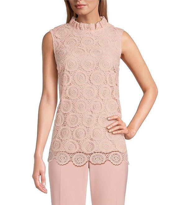 Preston & York Lorraine Lace Mock Neckline Sleeveless Tie Back Blouse Product Image