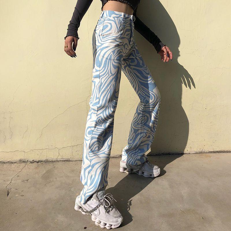 High-Waist Zebra Print Straight-Leg Jeans Product Image