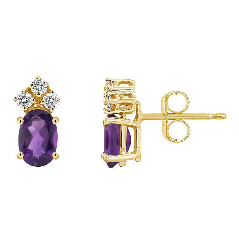 Celebration Gems 14k Gold Oval Amethyst & 1/8 Carat T.W. Diamond Stud Earrings, Womens Product Image