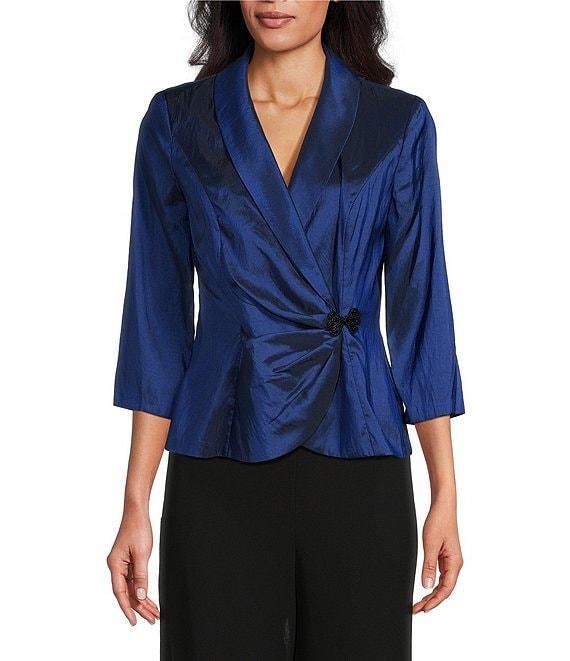 Alex Evenings 3/4 Sleeve Collared V-Neck Taffeta Blouse Product Image