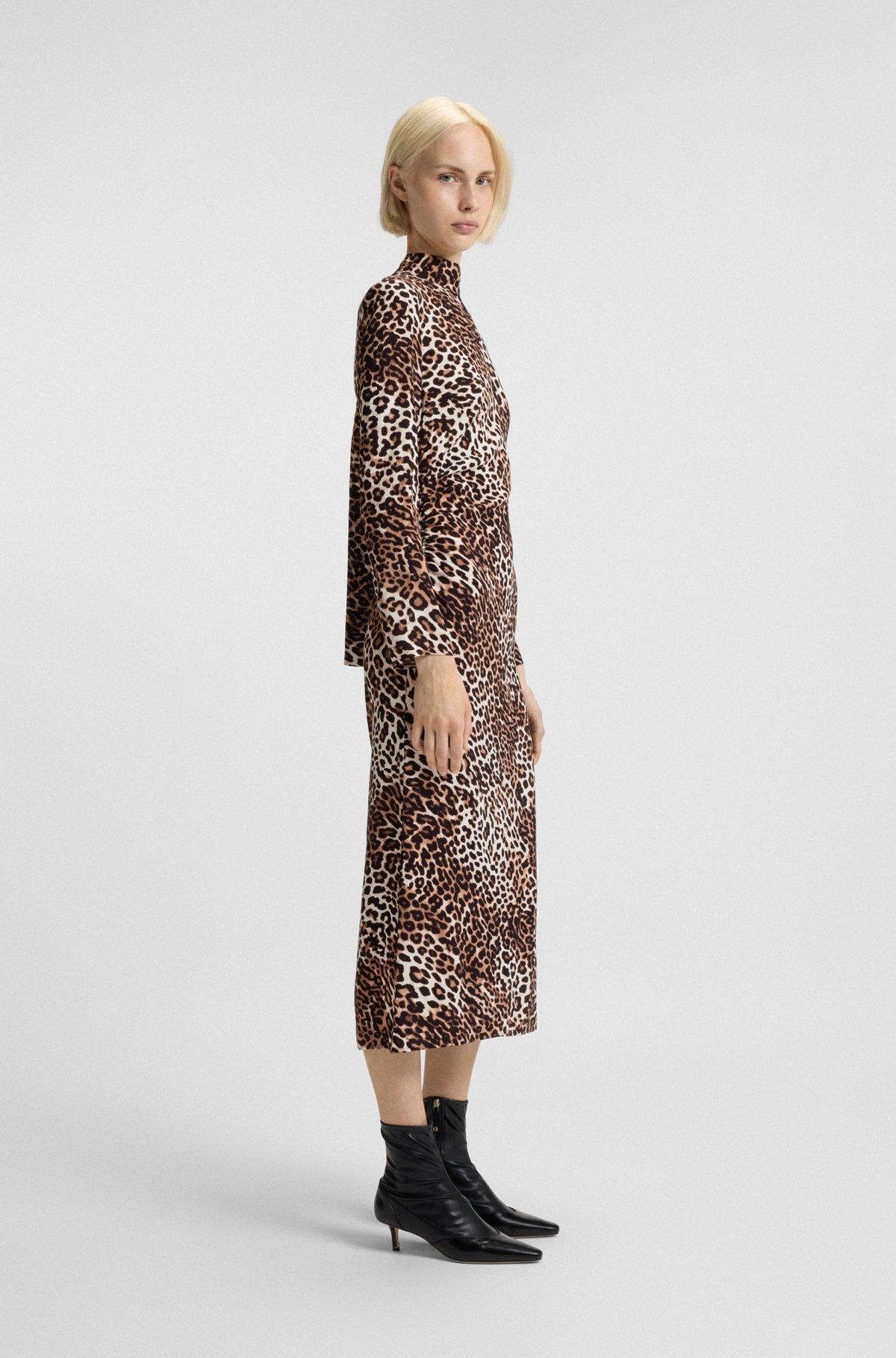 Leopard-print midi dress with tie collar Product Image