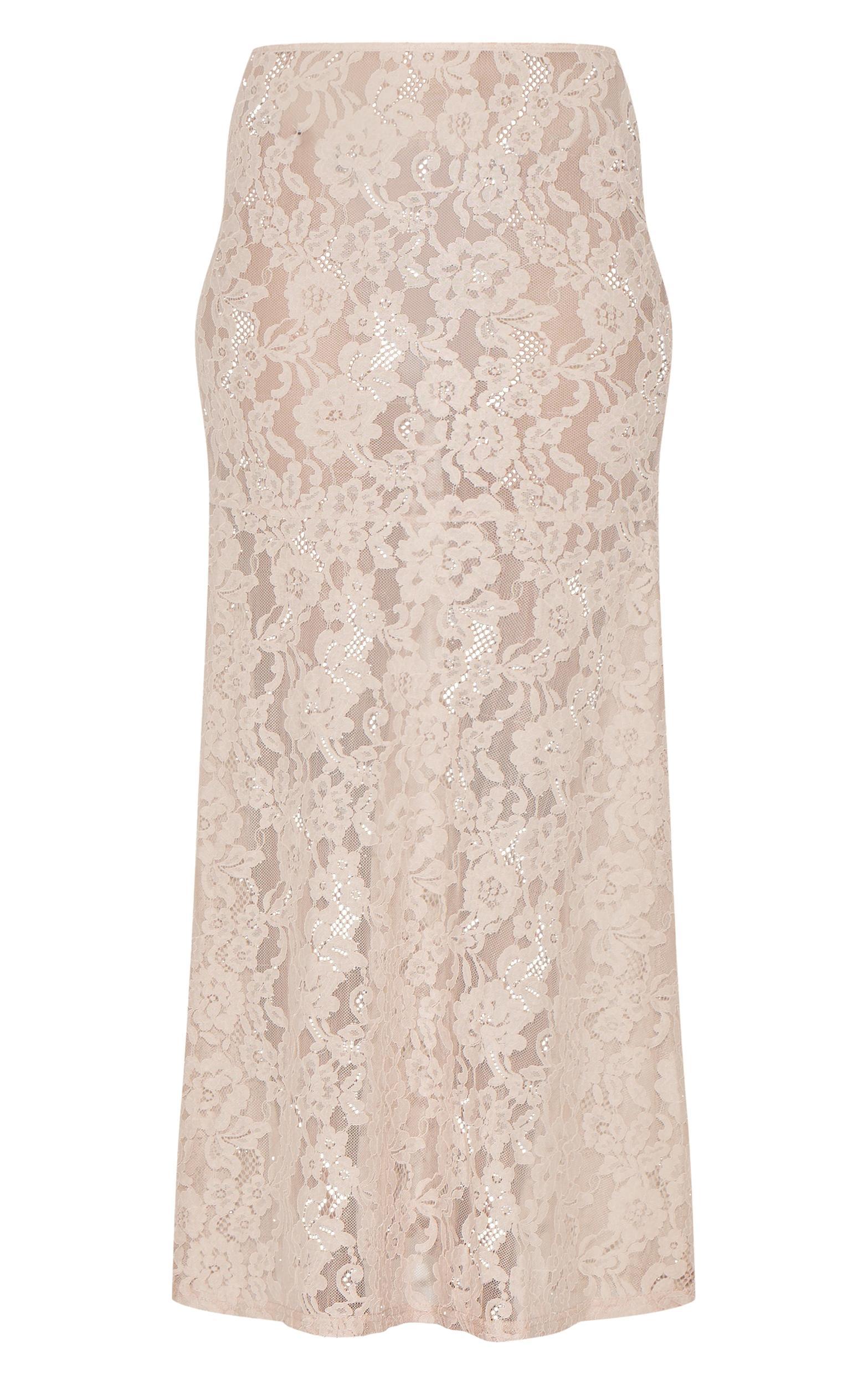 Taupe Floral Lace Sheer Maxi Skirt Product Image