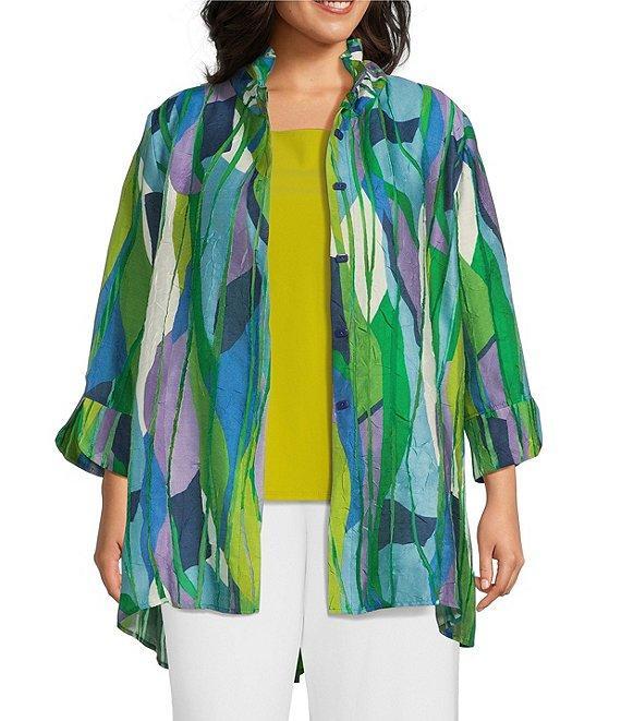 IC Collection Plus Woven Abstract Print Wire Collar Bracelet Sleeve Button Front Jacket Product Image