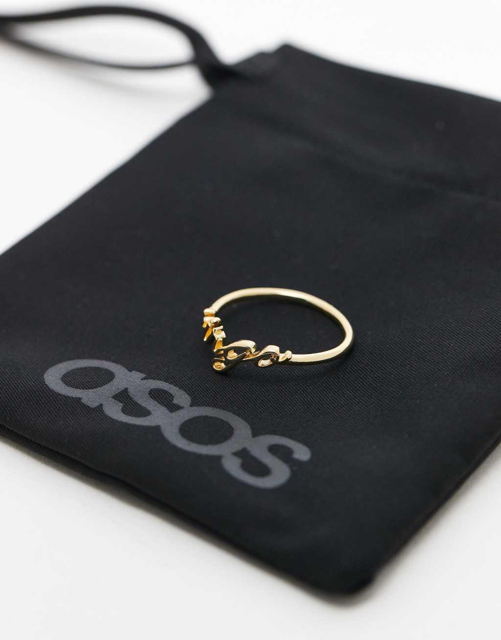 ASOS DESIGN 14k gold plated ring with Virgo zodiac with gift bag Product Image