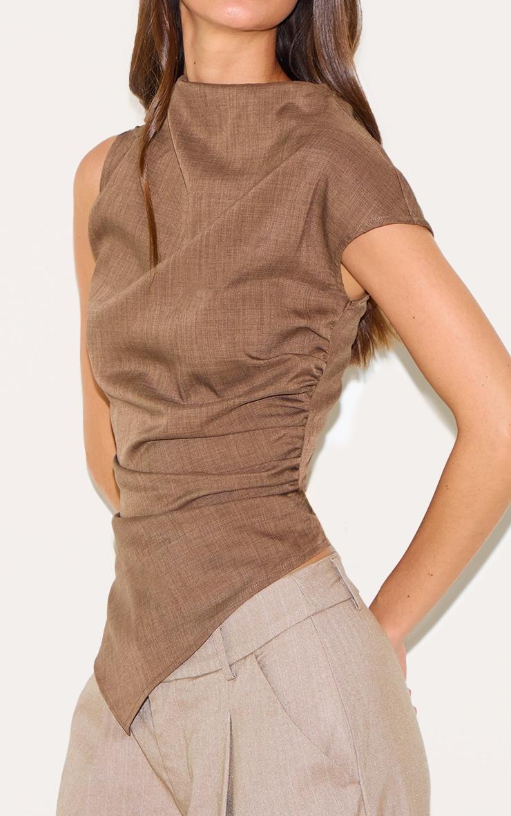Chocolate Woven Ruched Asymmetric Long Top Product Image