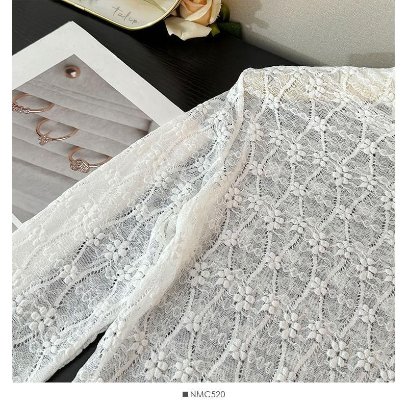 High-Neck Sheer Lace Top Product Image