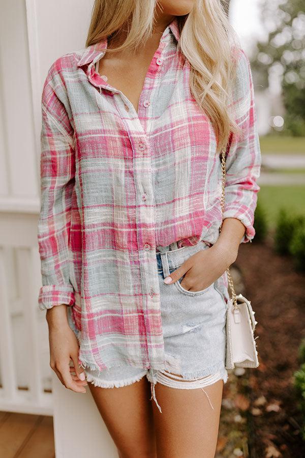 Around The Boardwalk Plaid Button Up In Pink Product Image