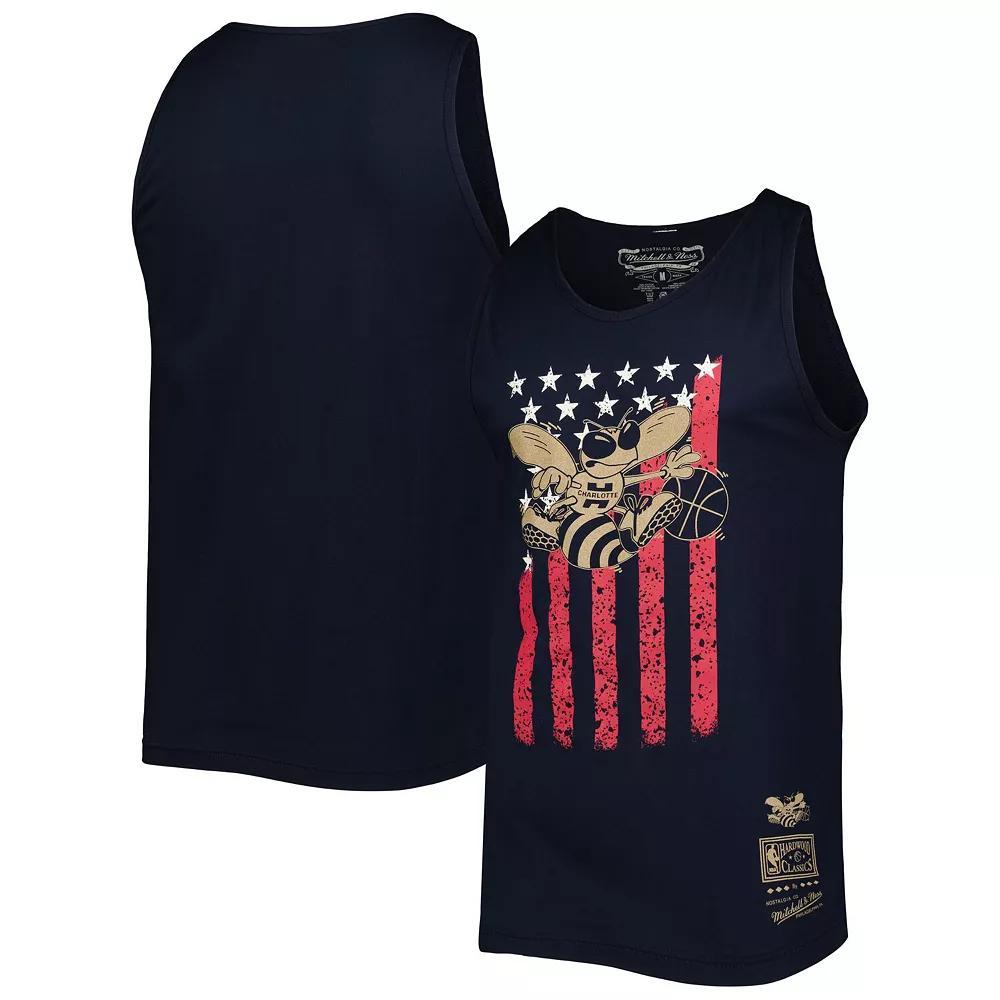 Men's Mitchell & Ness Navy Charlotte Hornets Hardwood Classics Americana Stars and Stripes Tank Top, Size: Large, Chr Blue Product Image