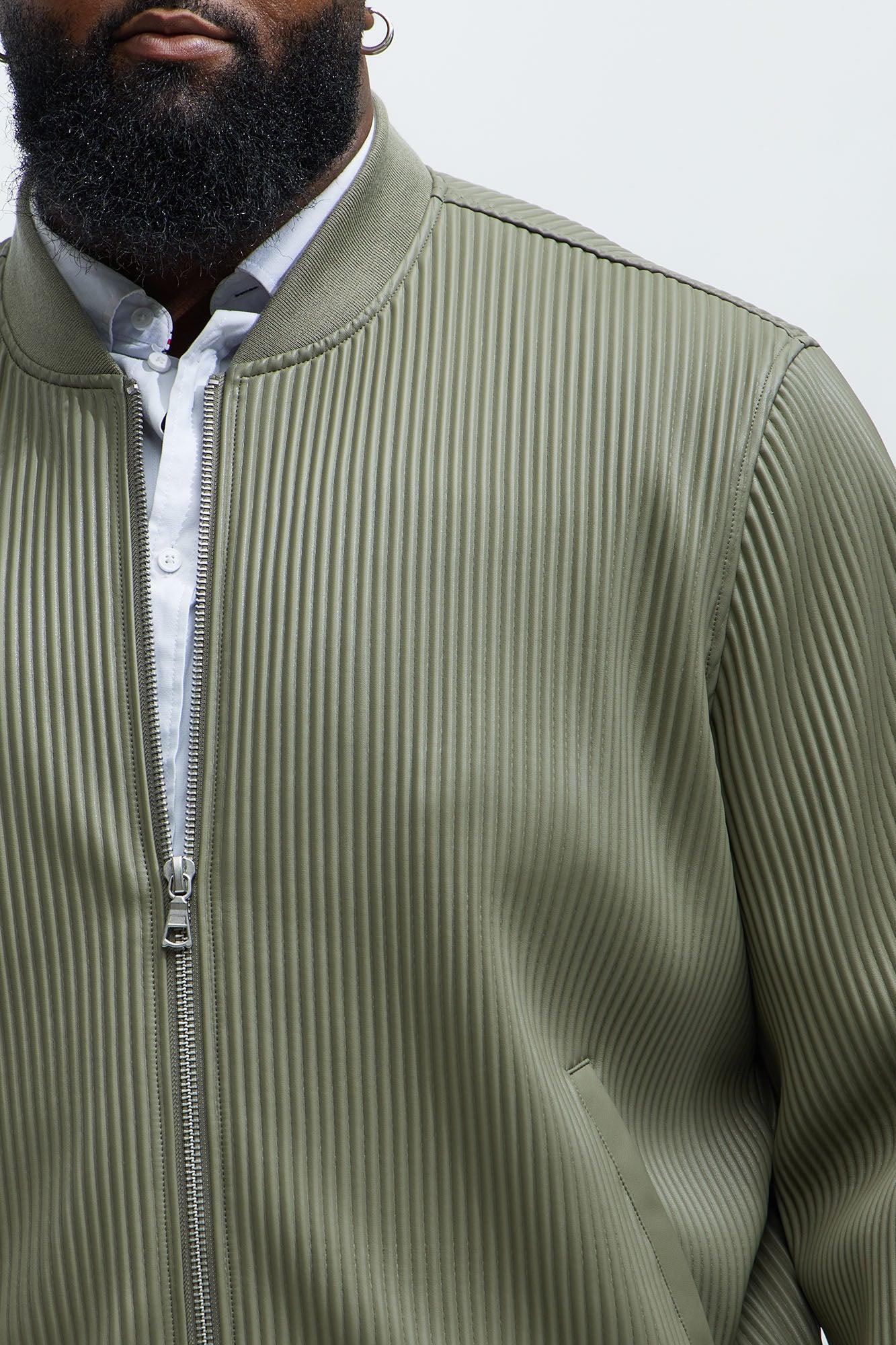 Gordon Faux Leather Bomber Jacket - Olive Product Image