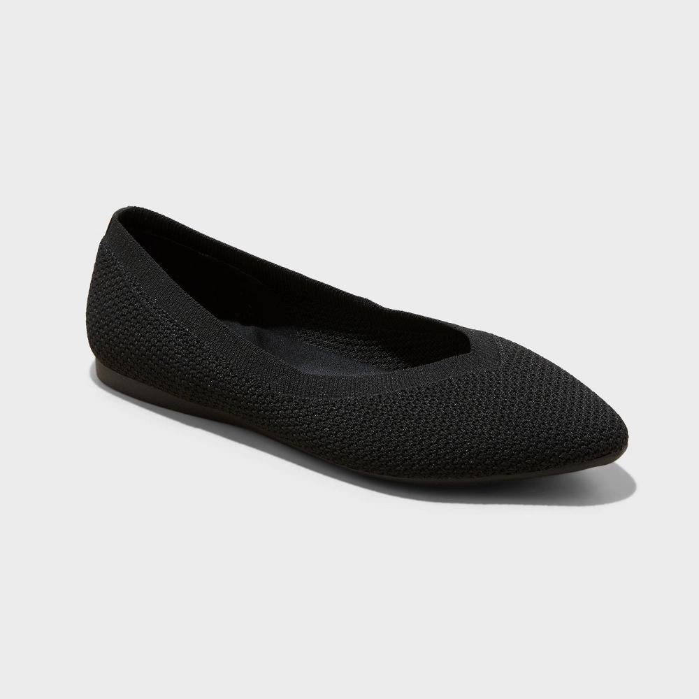 Womens Claire Knit Washable Ballet Flats - A New Day Black 7 Product Image