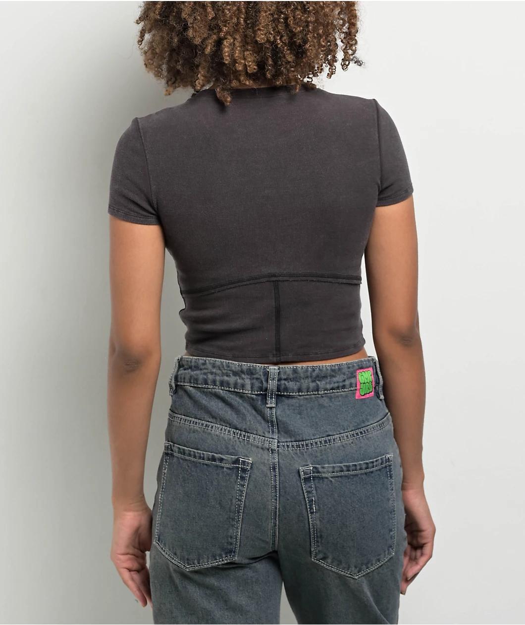 Ninth Hall Fundamentals Shawnie Black Seaming Crop T-Shirt Product Image