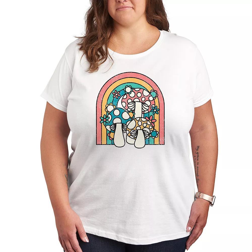 Women's Retro Mushrooms Rainbow Graphic Tee, Girl's,  Product Image