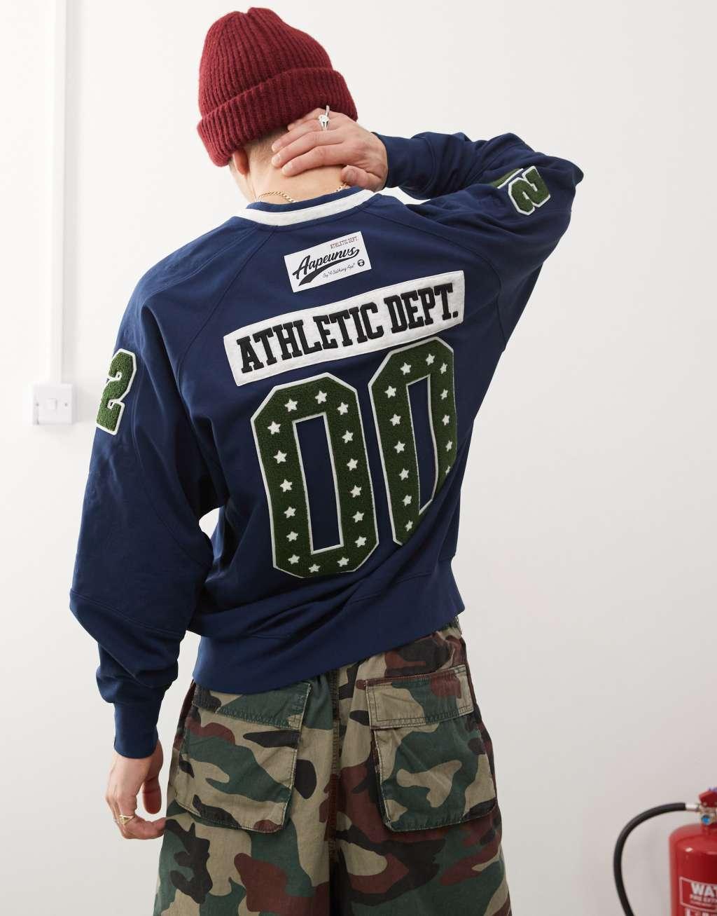 Aape by A Bathing Ape logo college sweatshirt in navy Product Image