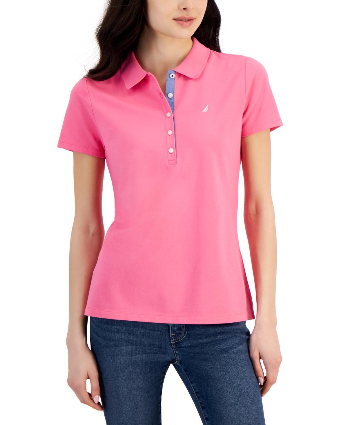 Nautica Jeans Womens Short-Sleeve Polo-Collar Shirt Product Image