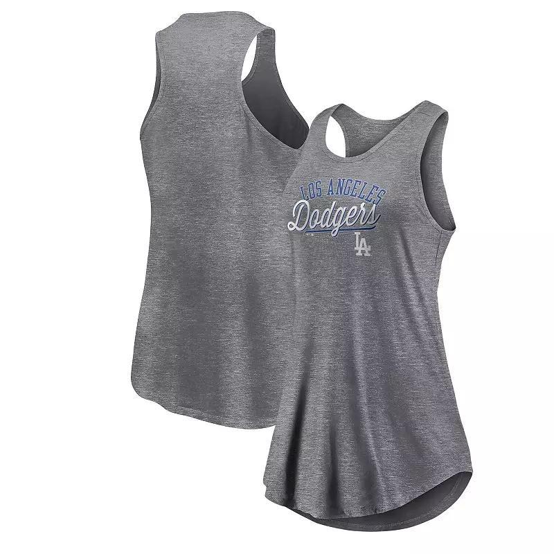Women's Fanatics Branded Heather Gray New York Mets Simplicity Swing Racerback Scoop Neck Tank Top,  Product Image