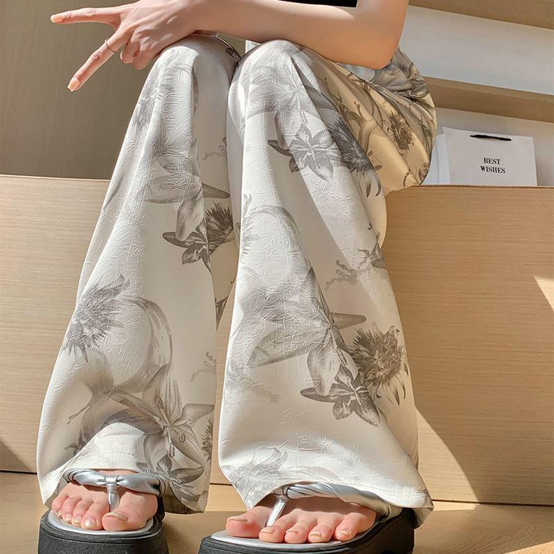 High Rise Floral Print Wide Leg Pants (Various Designs) Product Image