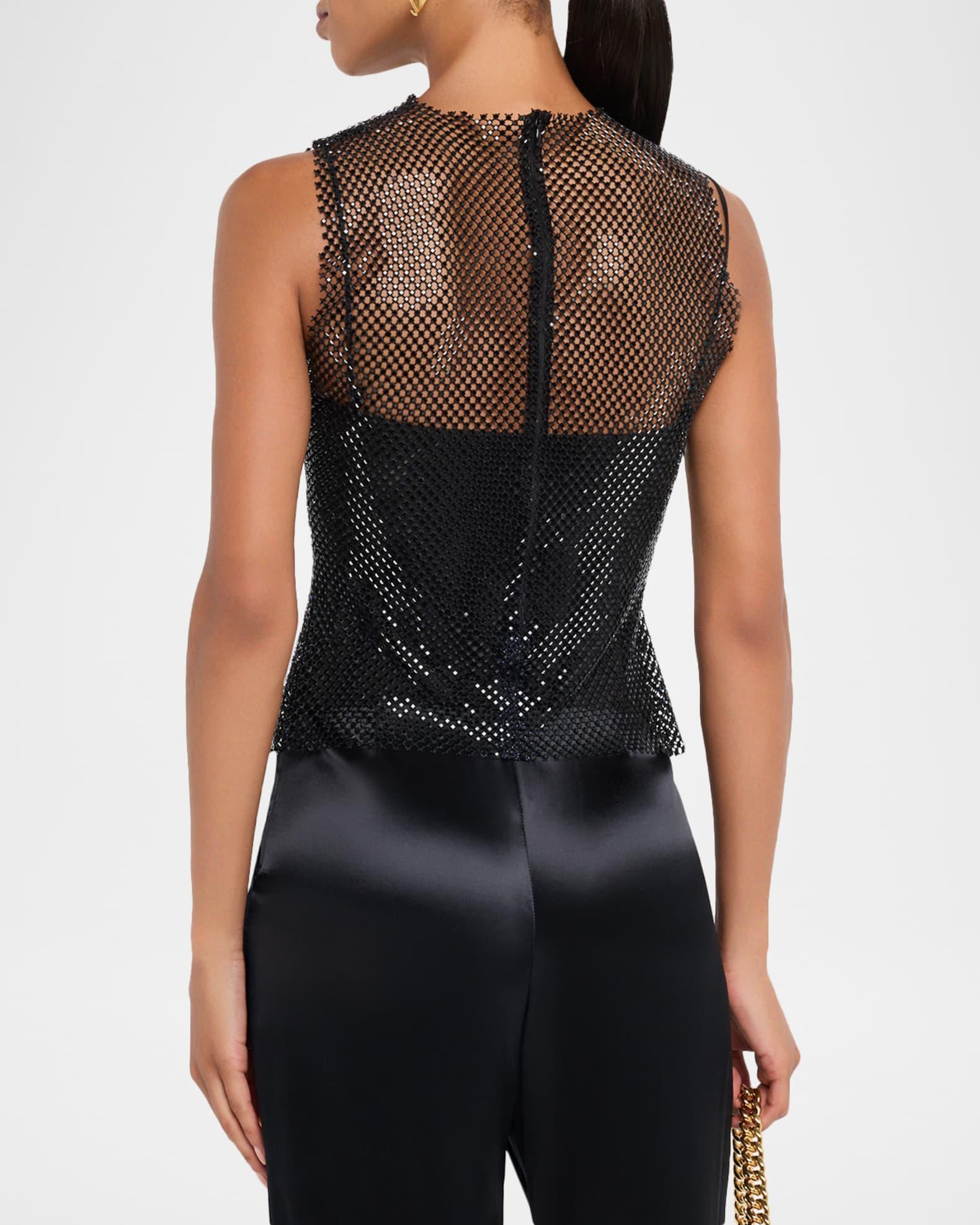 Rhinestone Mesh Sleeveless Blouse Product Image