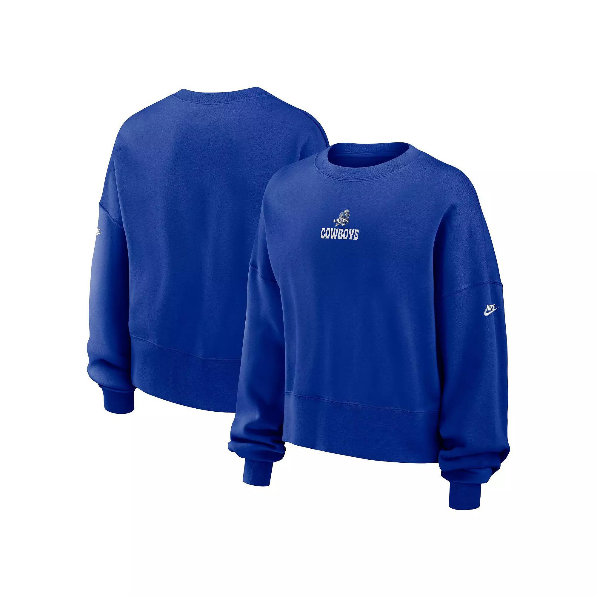 Women's Nike Royal Dallas Cowboys Oversized Long Sleeve Cropped Sweatshirt, Size: XL, Blue Product Image