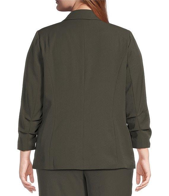Skies Are Blue Plus Size Notch Lapel Shirred 3/4 Sleeve Open Front Coordinating Statement Blazer Product Image