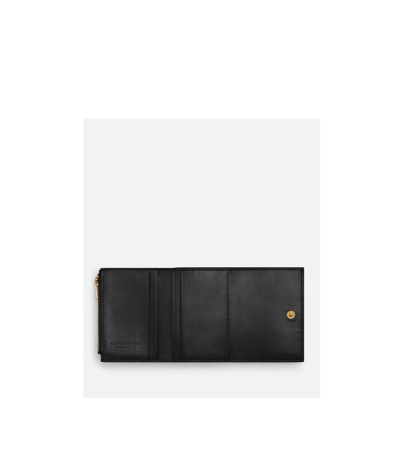 BOTTEGA VENETA Black Trifold Zip Wallet In 8425 Black Gold Product Image