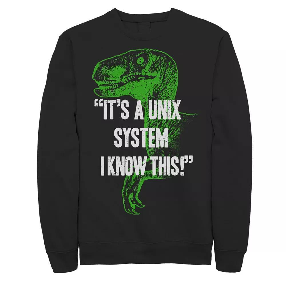 Men's Jurassic Park Neon Dinosaur A Unix System Graphic Fleece Pullover, Size: Small, Black Product Image