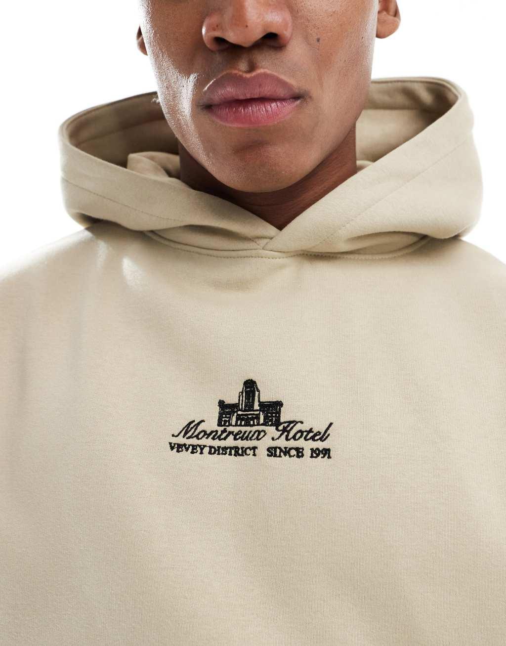 Pull&Bear Montreux back printed hoodie in beige  Product Image